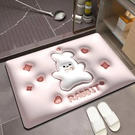 40x60cm Tapis de Porte 3D Expansion Les lapins Douce Diatomée Boue Absorbante Tapis de Salle de Bain Toilette Tapis Antidérapant