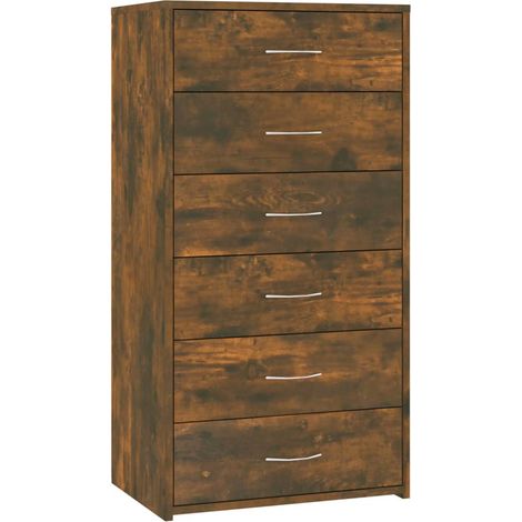 Credenza, cassettiera, mobiletto, organizer, cucina, soggiorno, soggiorno, con 6 cassetti, 50 x 34 x 96 cm, multistrato di legno marrone 020029759