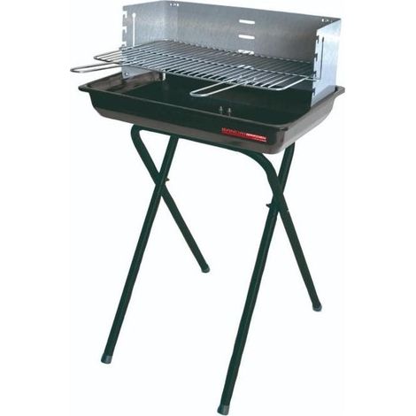 SandriGarden SG 47-28 Barbecue a Carbonella Piano Cottura 47x28 cm Griglia Cromata Cappa Antivento in Acciaio Inox