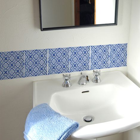 Sticker Carrelage Autocollant x4, 15 cm X 15 cm, Bleu Marine Intense, Décoratif, Carreaux Classiques Adhésifs. (1/2)