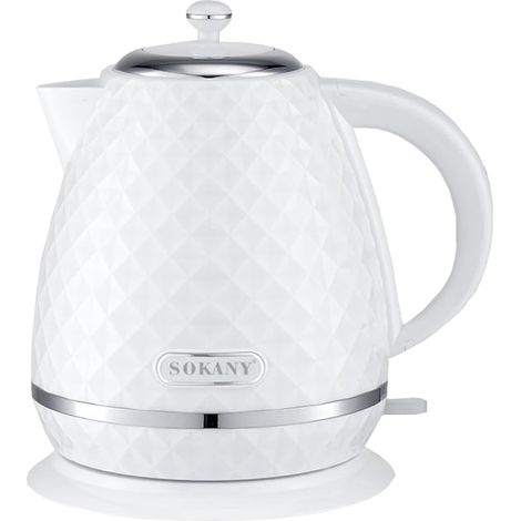 2200W Bouilloire électrique, 1,7L Bouilloire, Filtre amovible, Indicateur de niveau d'eau, Arrêt automatique, Socle 360º, Acier Inoxydable, Blanc (1/5)