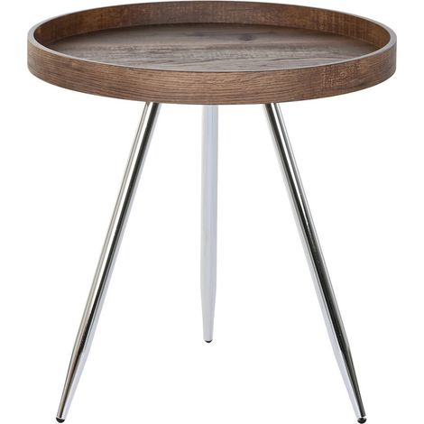 Table d'appoint en bois et acier élégante et pratique - Marron foncé métallisé (1/3)