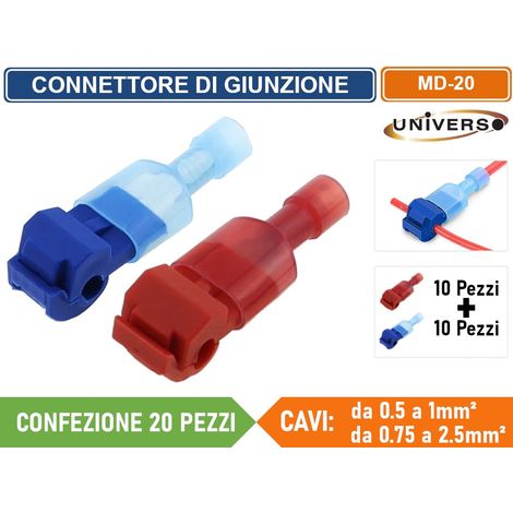 CONFEZIONE 20 PEZZI CONNETTORE DI GIUNZIONE RUBACORRENTE ISOLATO PER CAVI DA 0.5MM² A 1.0MM² E  0.75MM² A 2.5MM² (1/4)
