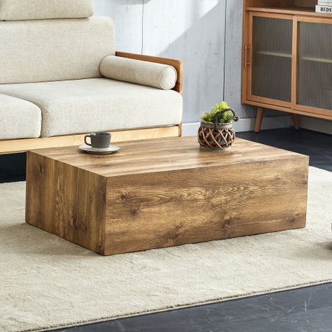 Tavolino rettangolare con finitura effetto legno. Dimensioni: 90×50×30 cm, materiale MDF, non richiede montaggio. Piedini antiscivolo sul fondo, ideale per uno stile moderno e lussuoso. (1/5)