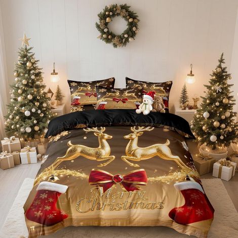 Weihnachts Bettwäsche 200x200 cm Mikrofaser mit Reißverschluss und 2 Kissenbezügen 80x80 cm