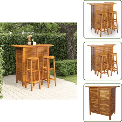 Acacia - vidaXL Juego muebles de bar para jardín 3 pzas madera maciza de acacia - Muebles de exterior