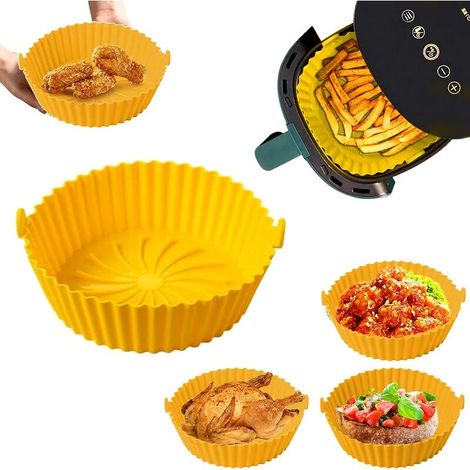 VURAHOME - Friteuse à air Accessoires Panier Friteuse à air Poêle en silicone Friteuse à air Doublure en papier à huile Moule à gâteau de remplacement (jaune) (1/4)