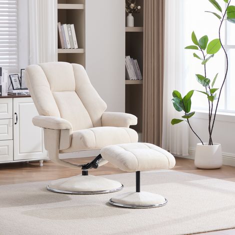 Fauteuil relax pivotant 360° avec repose-pieds, dossier inclinable 145°, chenille beige