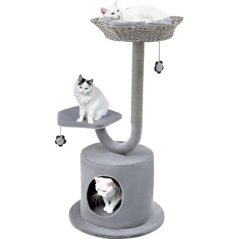 Costway – Arbre à chat en métal incurvé 106 cm – 2 perchoirs peluchés – Condo spacieux – 3 balles suspendues – Poteaux en sisal pour gratter (1/5)