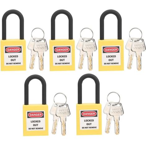 Cadenas de sécurité, cadenas de 38 mm pour postes de consignation et d'étiquetage, cadenas de sécurité avec 2 clés par cadenas, 5 jeux (jaune) (1/5)