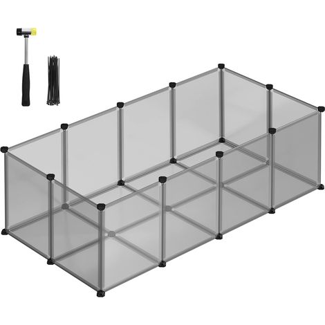 Feandrea – Parc enclos modulable pour rongeurs – Panneaux en plastique PP – Dimensions 143x73x46 cm – Transparent et facile à nettoyer – Pour cochon d’Inde, lapin, hérisson