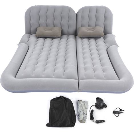 SJLERST Matelas Gonflable Electrique,Matelas de voyage gonflable multifonction 2 en 1, coussin de repos doux en PVC floqué pour voiture SUVGray
