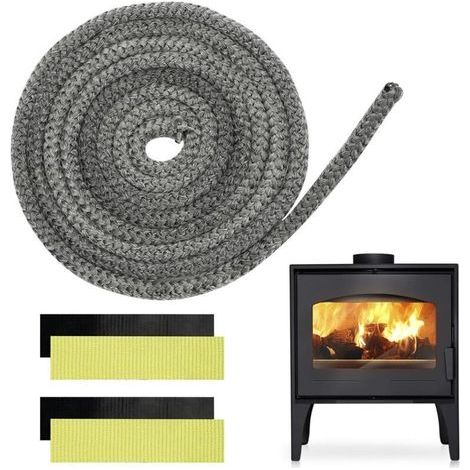 Joint tressé pour insert et poêle, 12 mm x 2,5 m, en fibre de verre avec 4 bandes, joint réfractaire, joint d'insert pour poêle à bois, cheminée, résistant à la chaleur, jusqu'à 600 °C (1/4)