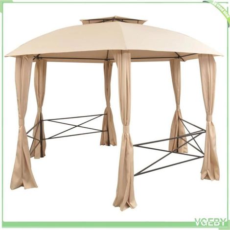 Chapiteau / tente de jardin - FAFEICY - Hexagonal - 360 x 312 x 265 cm - Beige - Acier/Polyester imperméable (1/5)