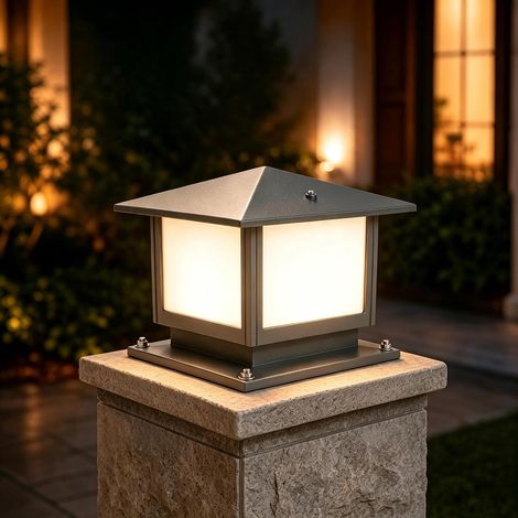 Lampe de Pilier Extérieur, 3000K, Aluminium, Gris  LED 12W 960 lm, E27 Borne d’Éclairage Extérieur pour Portail, Muret, Allée, Cour, Patio, Terrasse et Jardin (1/5)