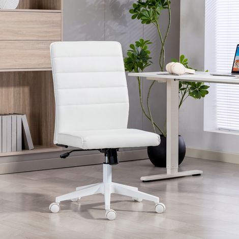 Blanche - Chaise de bureau en cuir PU avec fonction basculante, chaise pivotante avec dossier courbé et siège rembourré