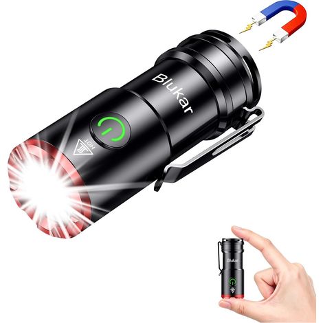 Blukar Lampe Torche Rechargeable Magnétique Mains Libres avec Clip, 5 Modes Mini EDC Lampe de Poche LED Ultra Puissante, Longue Durée, Étanche, Compact LED Torche pour Camping/Randonnée/Urgence (1/5)