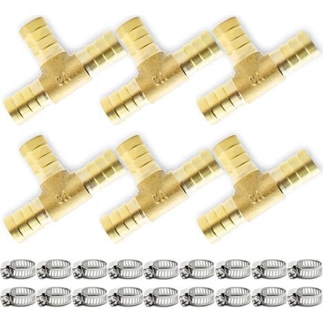 Lot de 6 raccords cannelés 12 mm en laiton à 3 voies avec 18 pinces (1/5)