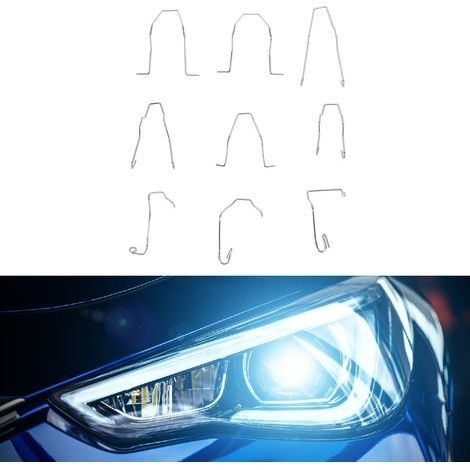 Clips de resorte de sujeción para faros delanteros Cocoarm, 9 piezas, clips de resorte de sujeción para faros delanteros universales, soporte para bombilla de luz de cruce, clip de acero inoxidable pa (1/5)