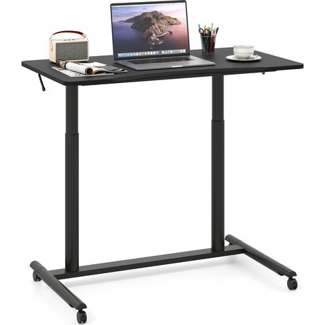 COSTWAY Mobile Standing Desk C-Shaped Sit Stand Desk w/Adjustable Height-Black (1/5)
