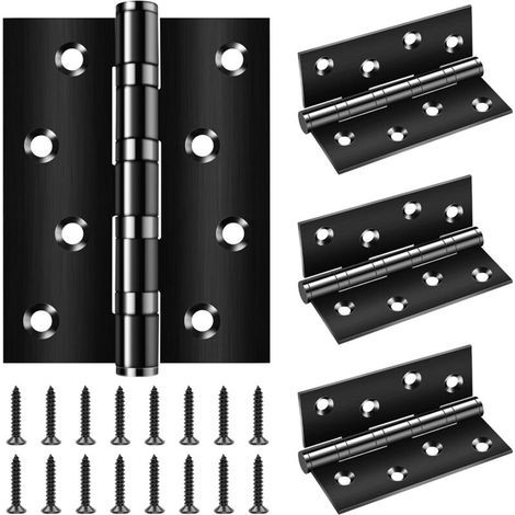 Set of 4 heavy-duty hinges - 100 × 76 × 13 mm - Stainless steel folding hinges with 8 holes - With screws - For solid doors - For garden gates - Interior and (1/5)