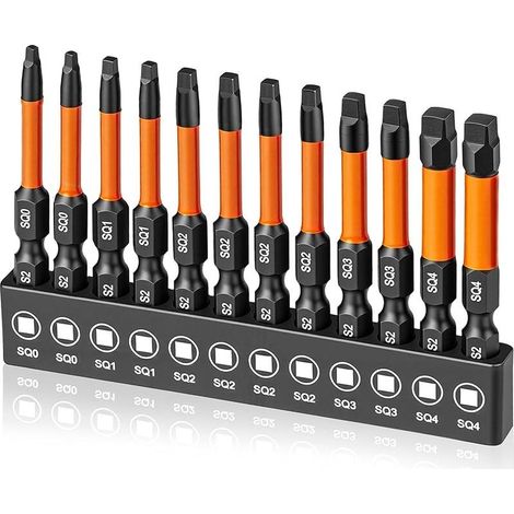 Lot de 12 embouts de tournevis carrés de 50 mm de long en acier S2 1/4" Embouts de tournevis carrés magnétiques pour visseuse sans fil Taille 0, 1, 2, 3 et 4 (1/5)