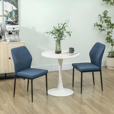 Lot de 2 Chaises de Salle à Manger en Velours Synthétique Bleu, Dossier Courbé et Pieds en Acier Robuste 45x57x86 cm (1/5)