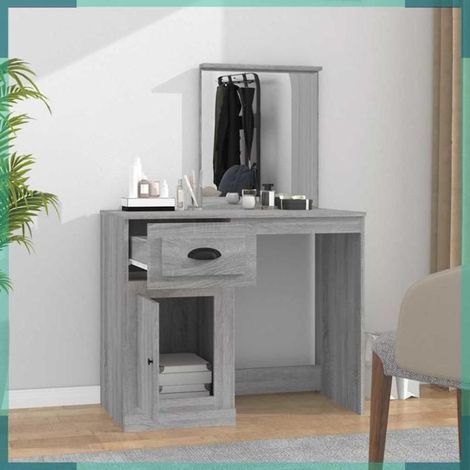 816766 Coiffeuse avec miroir sonoma gris 90x50x132,5cm bois ingénierie (1/5)