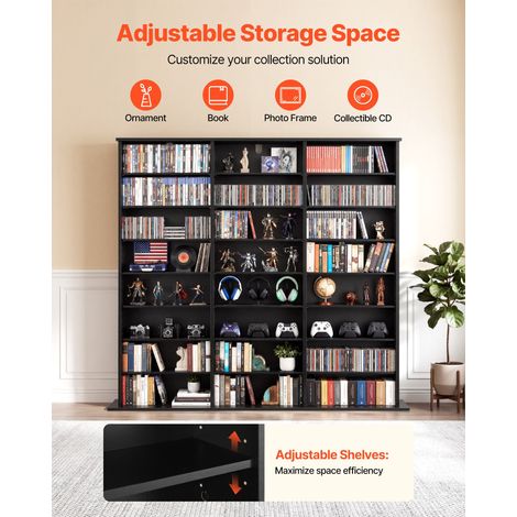 Bibliothèque Étagère, Meuble de Rangement Multimédia à 8 Niveaux 142x22x130 cm, Armoire Bibliothèque pour Livres, Jeux, CD, DVD, Co… (1/5)