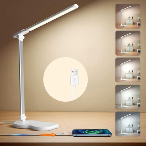 LED desk lamp with 5 colors and 10 brightness levels, desk lamp, reading lamp with 45-minute timer, white