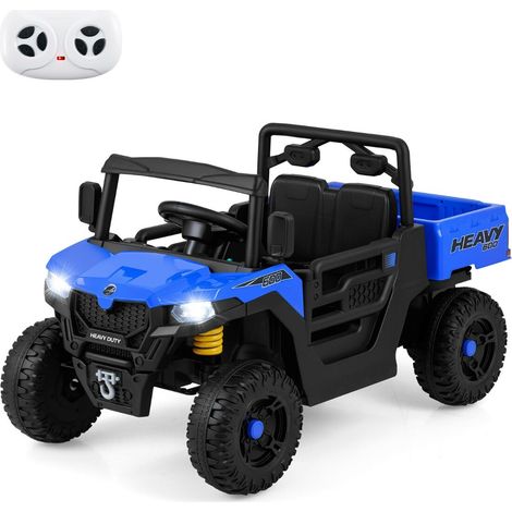 Camion benne électrique enfant bleu 12 V avec télécommande, benne basculante, musique et éclairage LED pour jardin