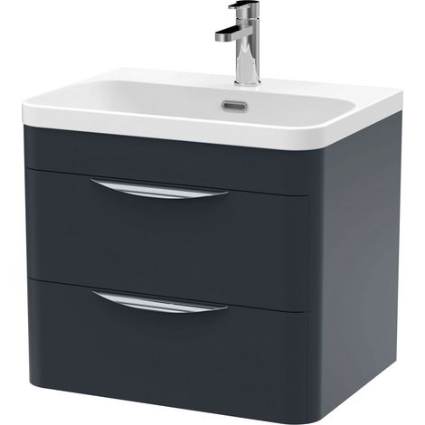 Balterley Aldershawe 600mm Wall Hung 2 Drawer Vanity Unit with Thin-Edge Ceramic Basin - Dark Grey