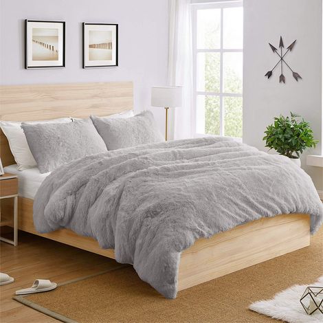 Luxury Faux Fur Shaggy Duvet Set - Silver King