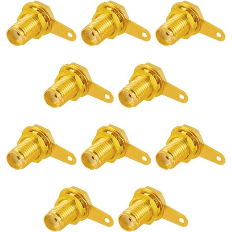 10 Connecteur SMA,Femelle,Mount Panneau,Laiton,Or,Radio
