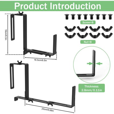 (2 pièces noires A) Supports de jardinière réglables pour jardinière de fenêtre, robustes et résistants, réutilisables (1/5)