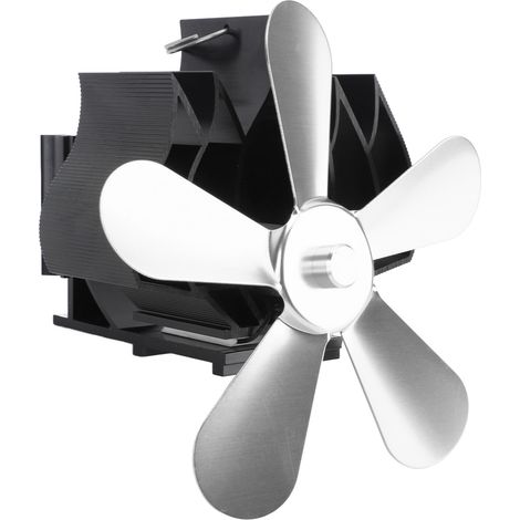 Ventilateur mural pour cheminée, 5 pales, alimenté par la chaleur, pour poêle à bois (argenté) (1/5)