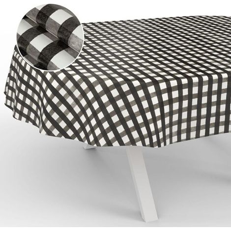 Bardusch-Nappe en Toile cirée, Lavable, pour Table de Jardin, extérieur, intérieur, Ovale, Bord coupé, à Carreaux, Noire,137274cm (1/5)