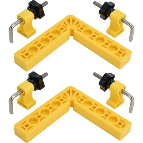 2 Jeux d'Équerres de Fixation à Angle Droit Réglables pour Montage Bois, Support en L (Jaune)
