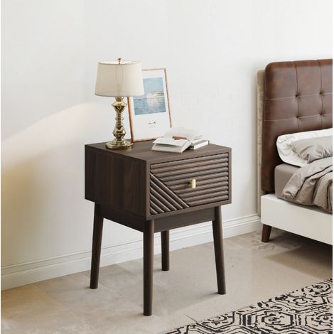 Lotto di 2 comodini scandinavi 40 x 40 x 55 cm, MDF, finitura noce, OKWISH (1/5)