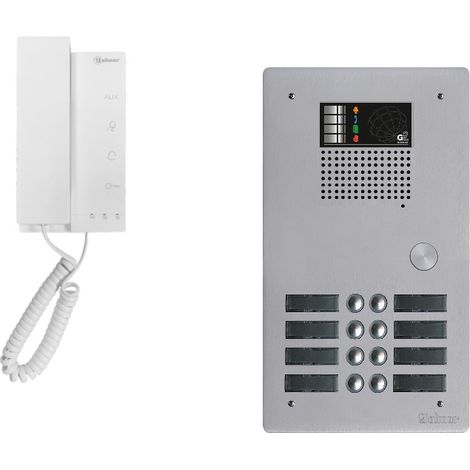 Kit interphone collectif avec 8 combinés – Alimentation électrique 230V – Montage encastré ou saillie – Vision nocturne – Compatible Vigik – Golmar (1/2)