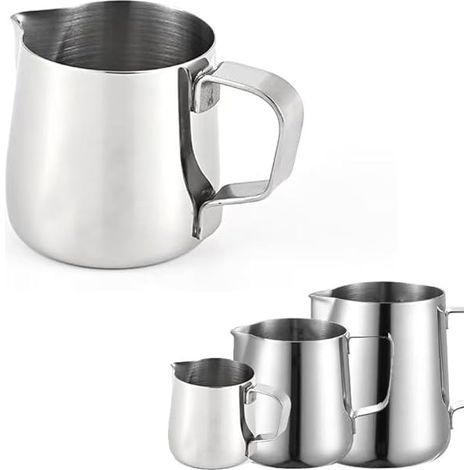 Pichet à Lait en Acier Inoxydable - Argenté - Accessoire Barista - Idéal pour Expresso, Cappuccino et Latté (1/5)