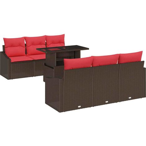 Garden Sofa Set 7 pcs 6-Seater Brown and Red Poly Rattan vidaXL (1/5)