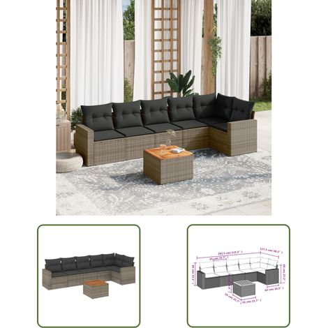 The Living Store 7-tlg. Garten-Sofagarnitur mit Kissen Grau Poly Rattan - Gartensorte - Gartenmöbelset - Outdoor Möbel - Lounge Set - Rattan Gartenmöbel