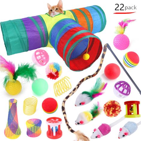 Set för husdjur, kattkanal, rolig kattpinne, plyschmus, olika kombinationsleksaker (16 set) (1/5)