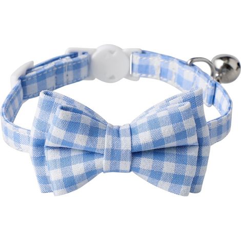 Collier Pour Chat - Boucle De Sécurité Et Clochette - Motif Écossais Bleu - Réglable Pour Chaton Et Chiot - Taille S 28cm (1/5)