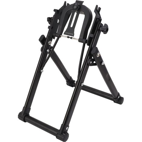 SJLERST Support de roue à vélo, Stand professionnel pliable en fer triangulaire en fer pour les roues avant / arrière du support de réparation de vélo gradué pour le vélo de montagne, le vélo de route (1/5)