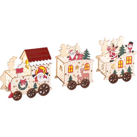 Scenario natalizio con trenino con vagoni in compensato con Led, da 12.7 cm (1/2)