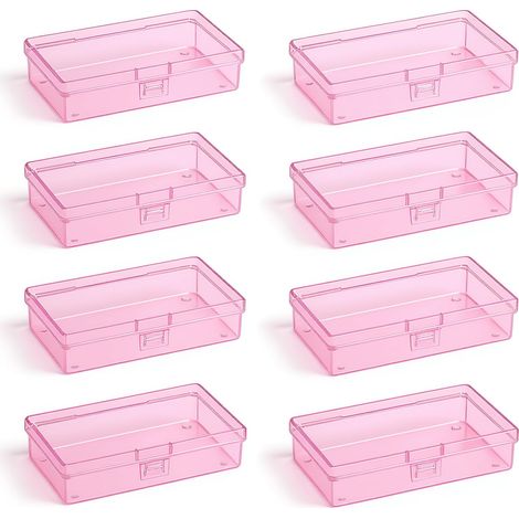 Lot de 8 mini boîtes de rangement rectangulaires vides en plastique avec couvercles à charnière pour petits articles et autres projets d'artisanat, 13,5 x 7,9 x 3 cm (rose) (1/5)