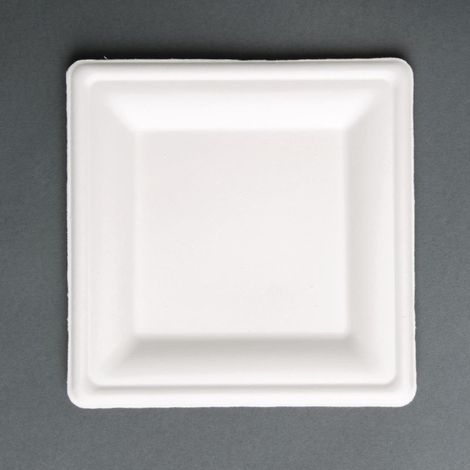 Assiettes carrées en bagasse 261mm (lot de 50) - 261 x 261 x 19 mm - FIESTA COMPOSTABLE (1/5)