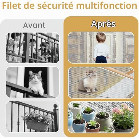 Filet de Sécurité pour Enfant Escalier 3x0.9m Durable (1/2)